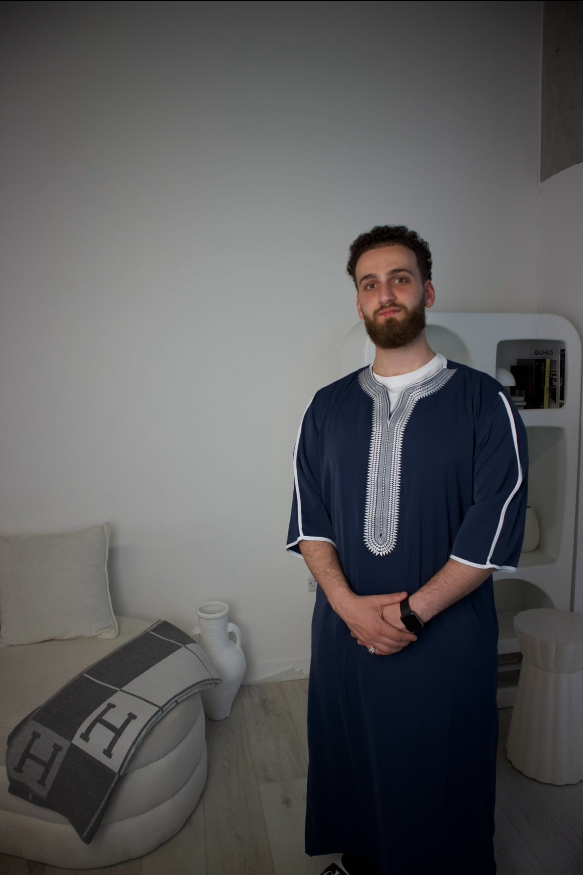 Indigo Blue Embroidered Moroccan Thobe