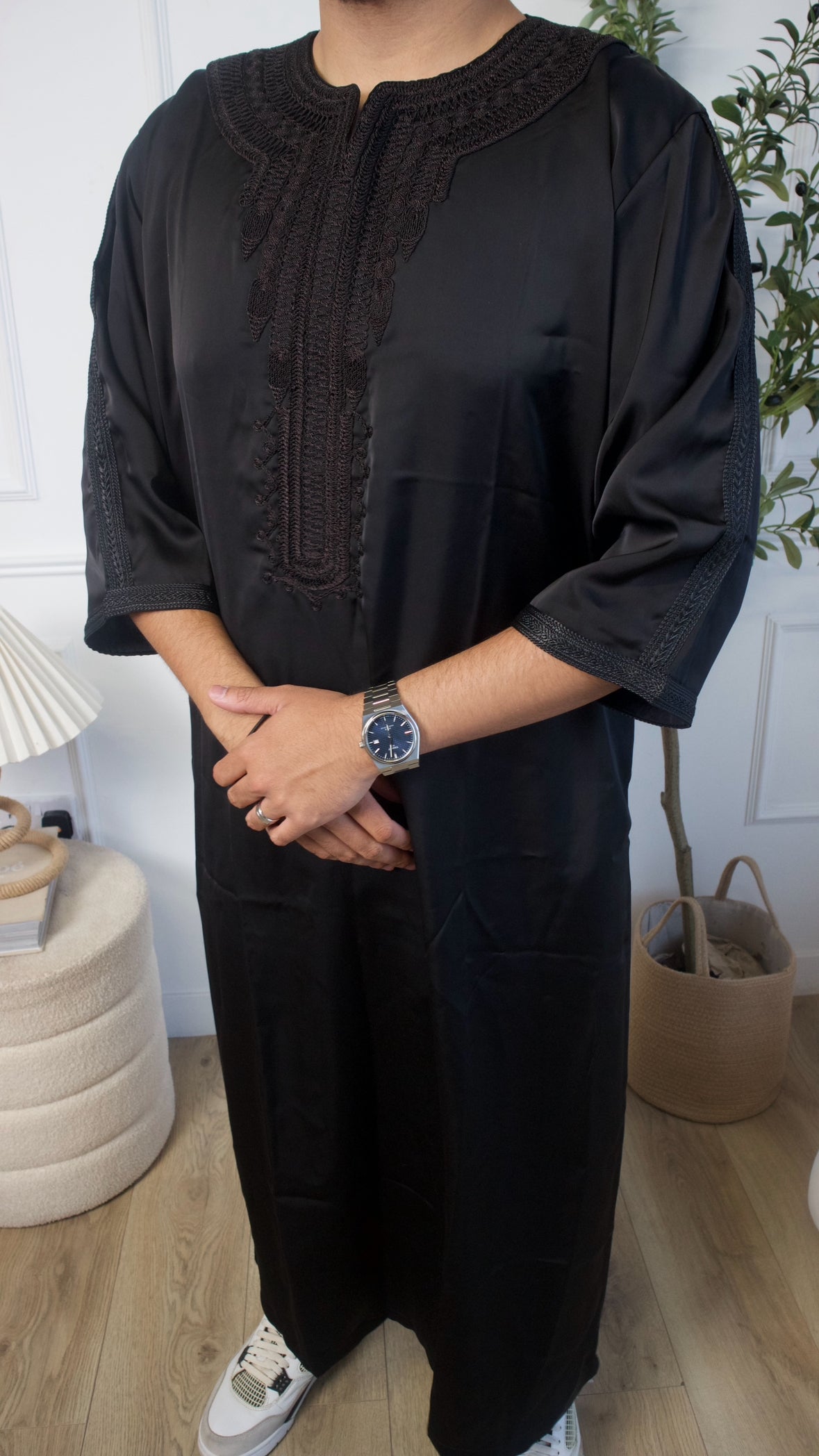 Triple Black Embroidered Moroccan Thobe