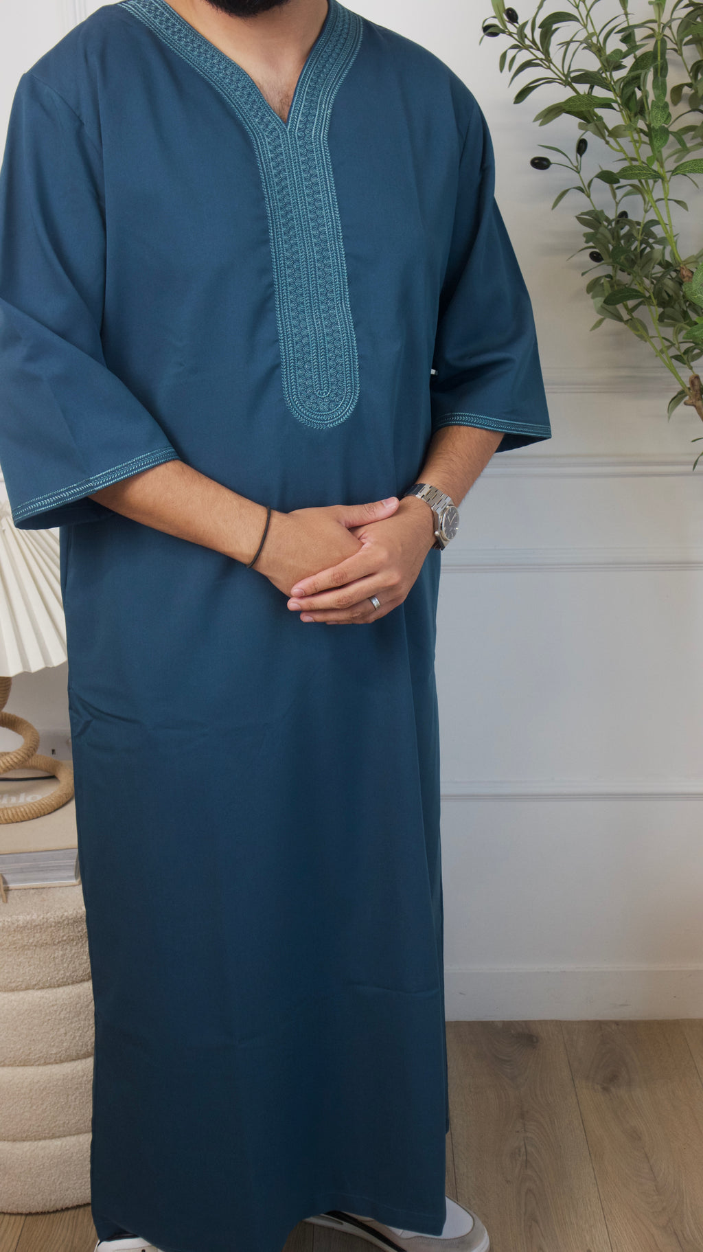 Teal Green Embroidered Moroccan Thobe