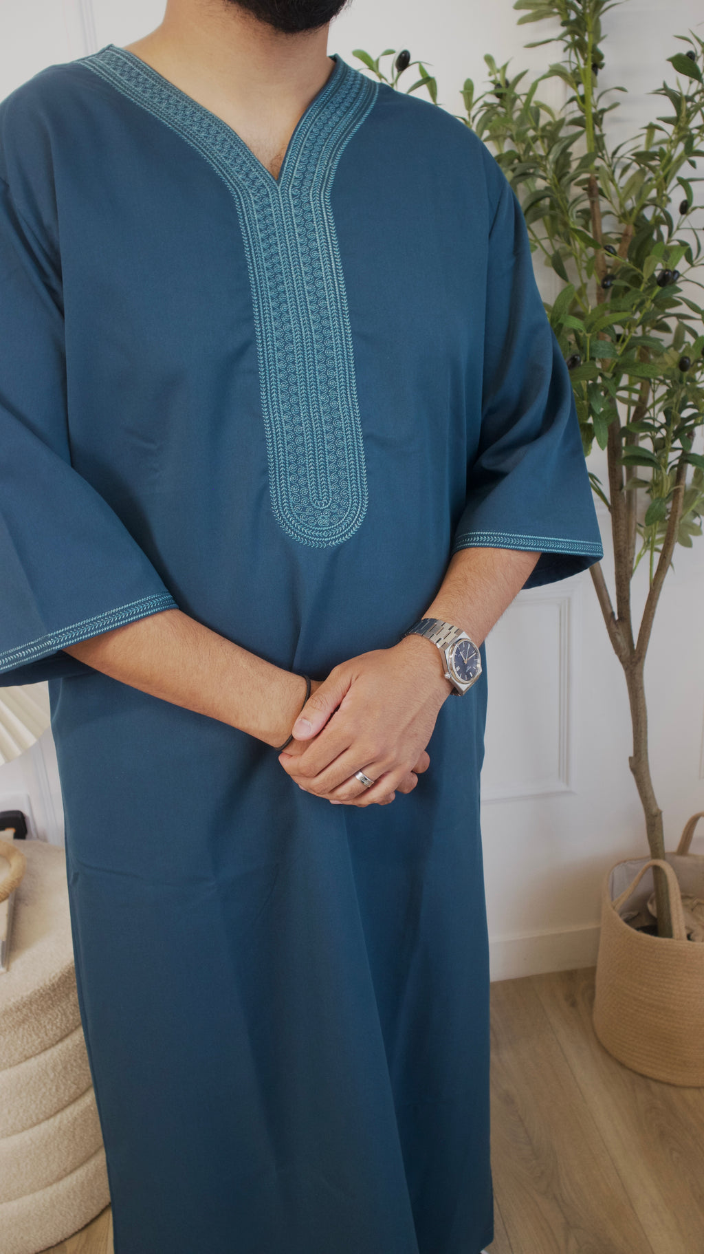 Teal Green Embroidered Moroccan Thobe