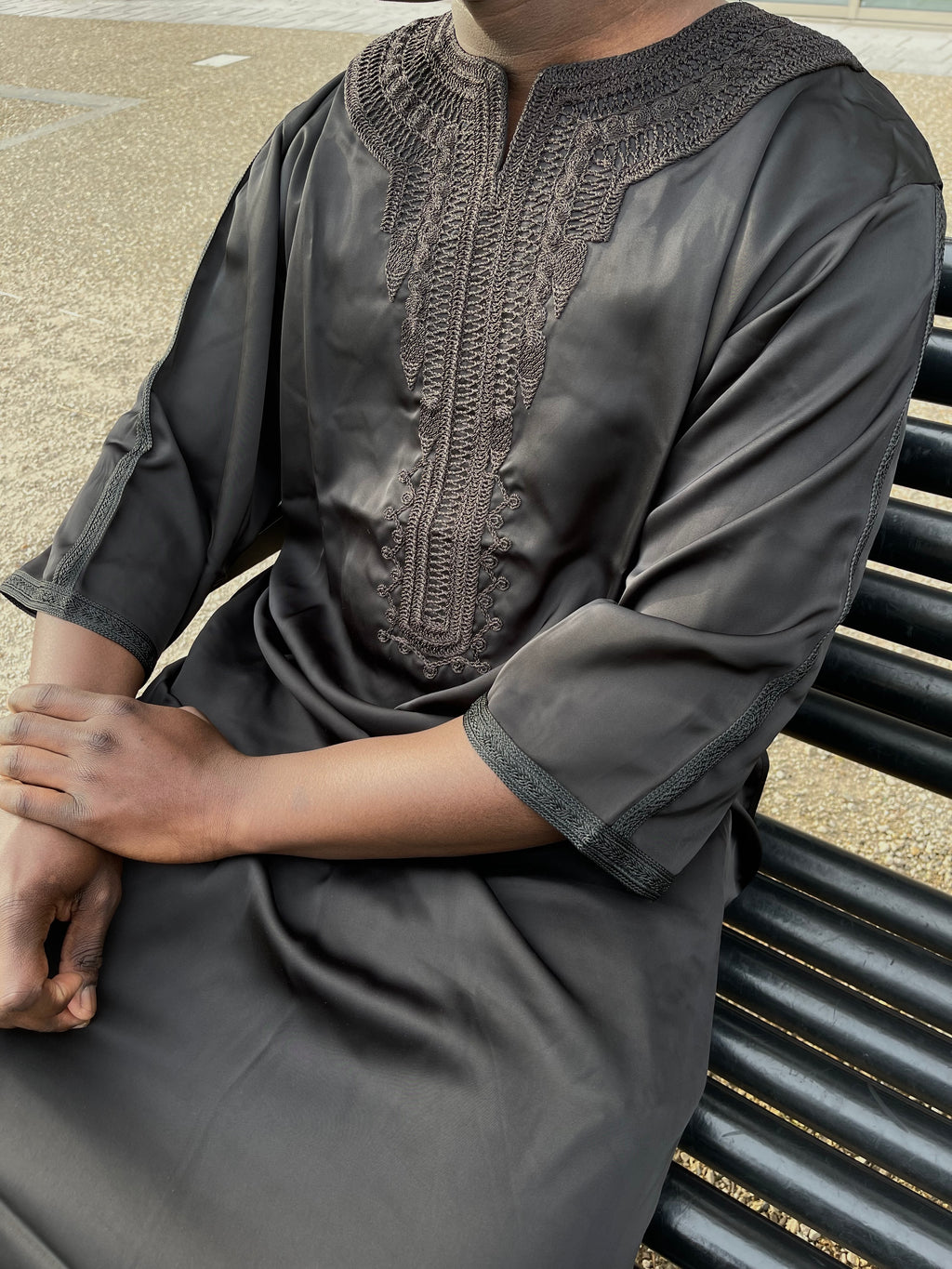 Triple Black Embroidered Moroccan Thobe