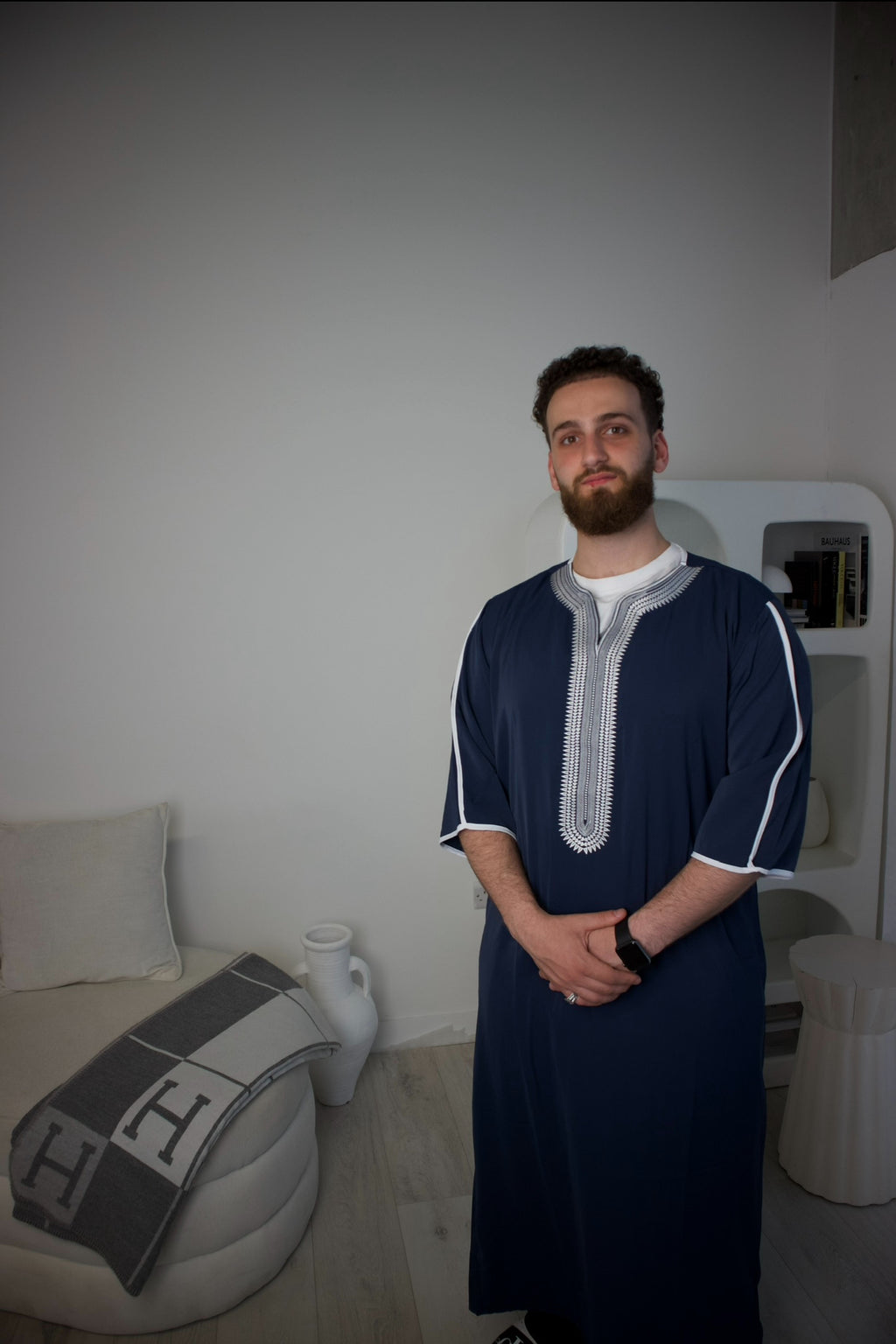 Indigo Blue Embroidered Moroccan Thobe