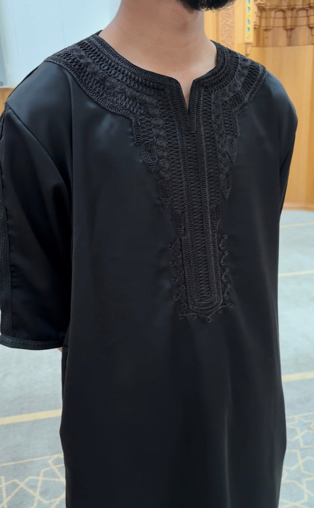 Triple Black Embroidered Moroccan Thobe