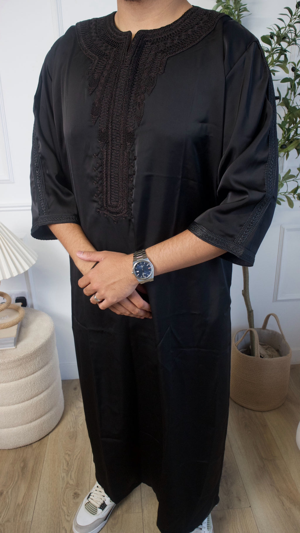 Triple Black Embroidered Moroccan Thobe